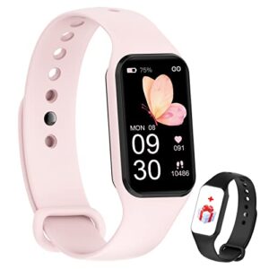 IOWODO Montre Connectée Femme Homme, Smartwatch, Montre de Sport, Étanche,Oxymètre Podomètre,Cardiofrequencemètre, Calories, Pression Artérielle,Fitness pour Android iOS avec 2 Bracelets (Rose)