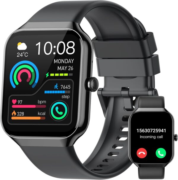 Montre Connectée Homme Femme, 113+ Sportifs Smartwatch Moniteur Sommeil Fréquence Cardiaque Podomètre, 1.96" Montre Intelligente avec Appel Bluetooth, Etanche IP68 Montre Sport pour Android iOS, Noir