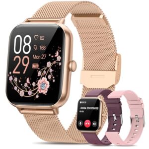RUXINGX Montre Connectée Femme avec Appel, 1.83” Smartwatch avec 3 Bracelets, Fonction Féminine Sommeil Fréquence Cardiaque SpO2 20+ Modes Sportifs Podometre IP68 Calories Android iOS Or Rose, Cadeau